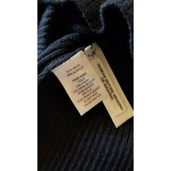 Loft Wool Blend Navy Blue Decorated Sequin Shoulder Sweater Size XS - Picture 5 of 8